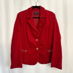 Talbots Women's Red Corduroy Blazer Jacket Gold Button Front Closure sz 14